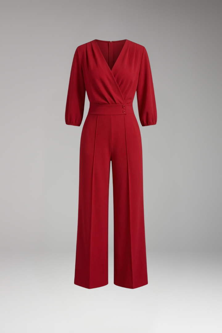 Women's Jumpsuit with Sleeves and Button Waist