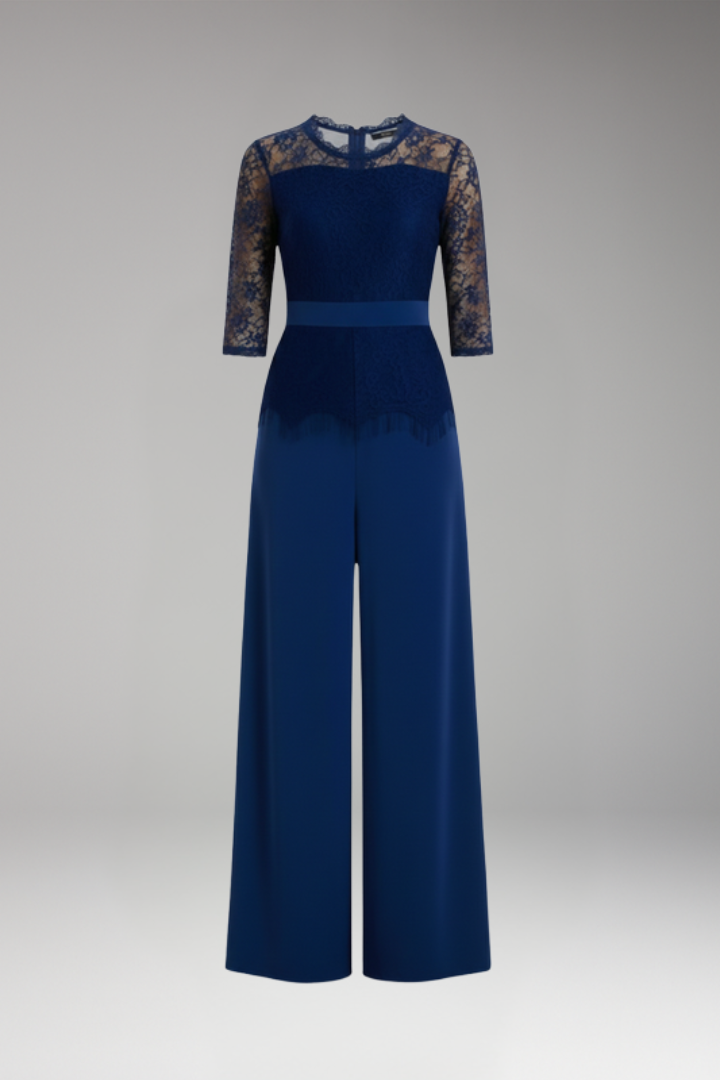 Women's Jumpsuit with Lace Sleeves and Wide Legs