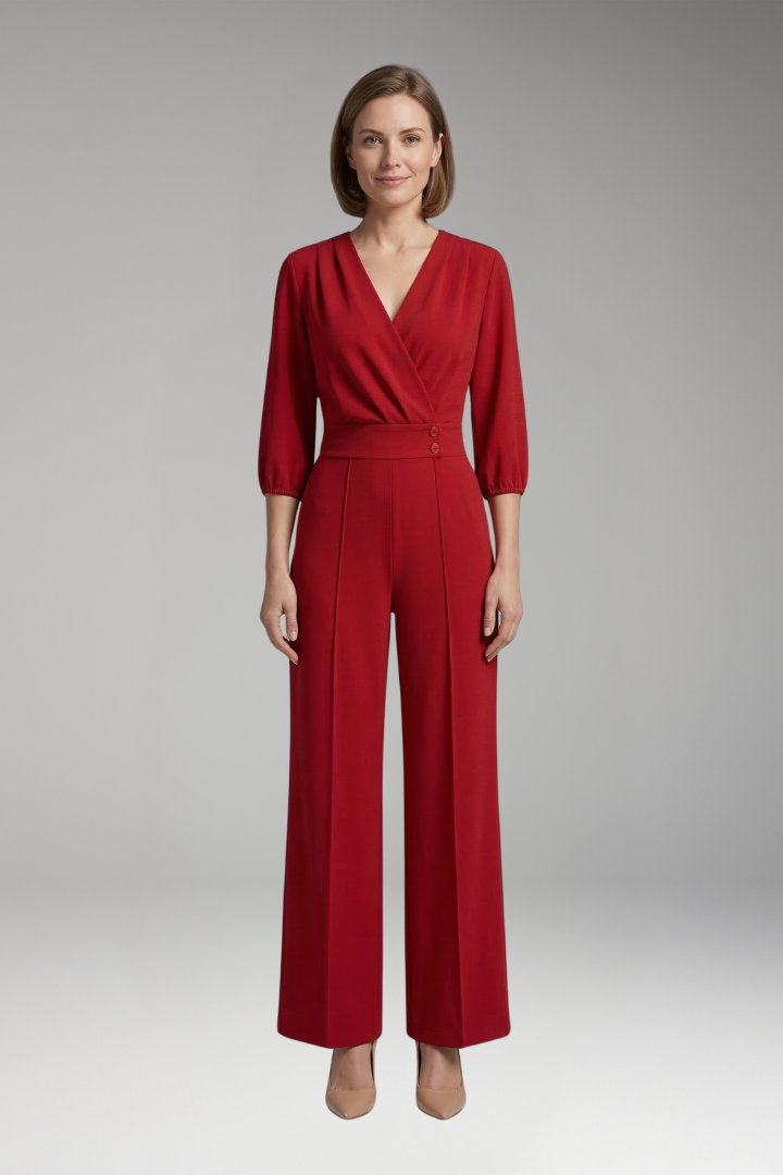 Women's Jumpsuit with Sleeves and Button Waist