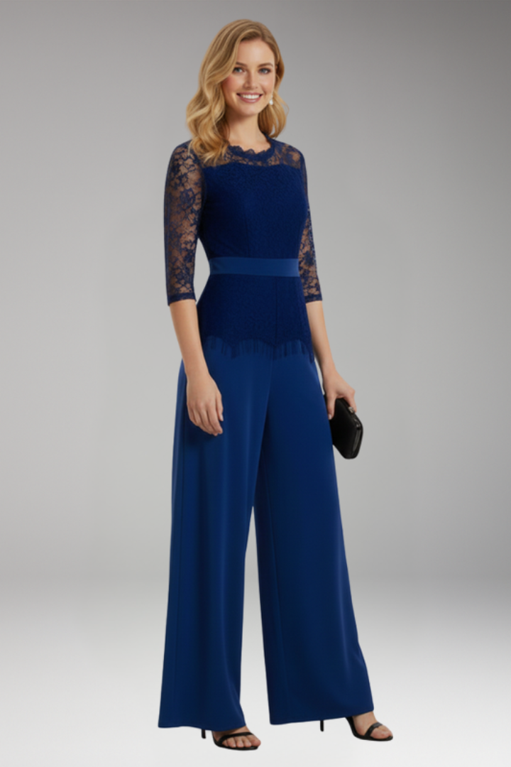Women's Jumpsuit with Lace Sleeves and Wide Legs