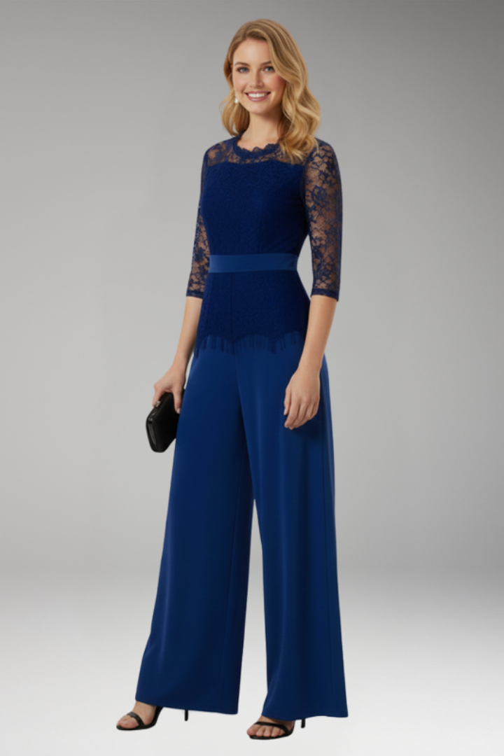 Women's Jumpsuit with Lace Sleeves and Wide Legs