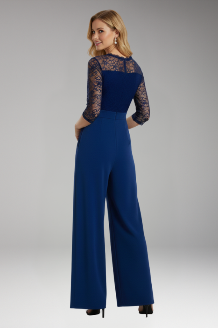 Women's Jumpsuit with Lace Sleeves and Wide Legs