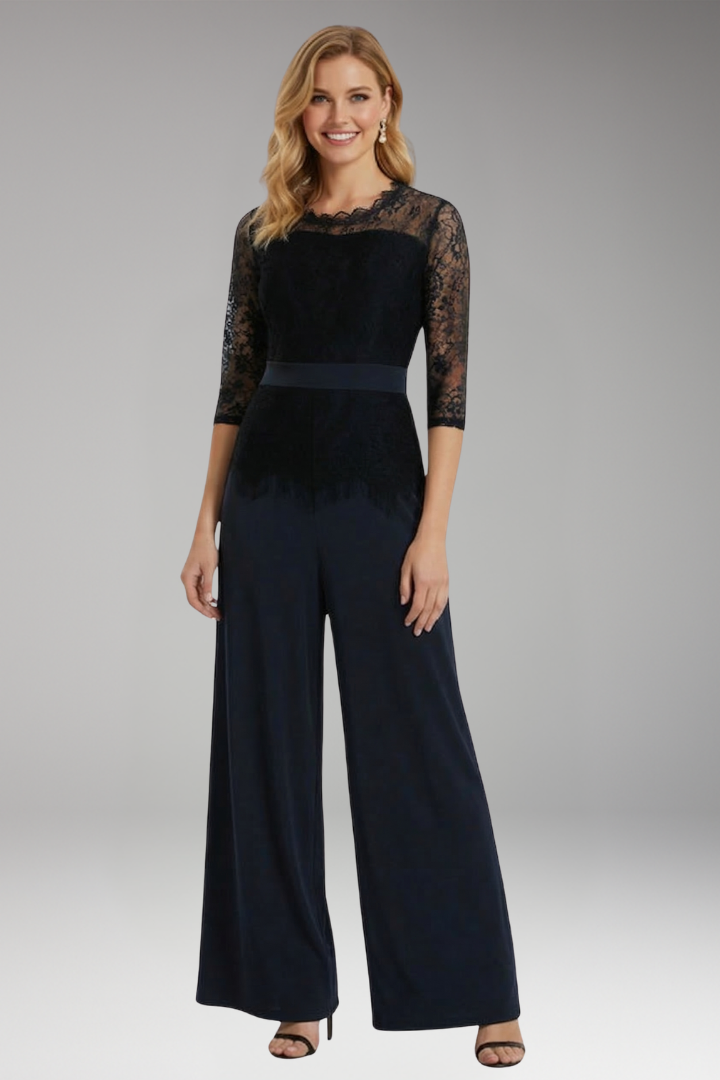 Women's Jumpsuit with Lace Sleeves and Wide Legs