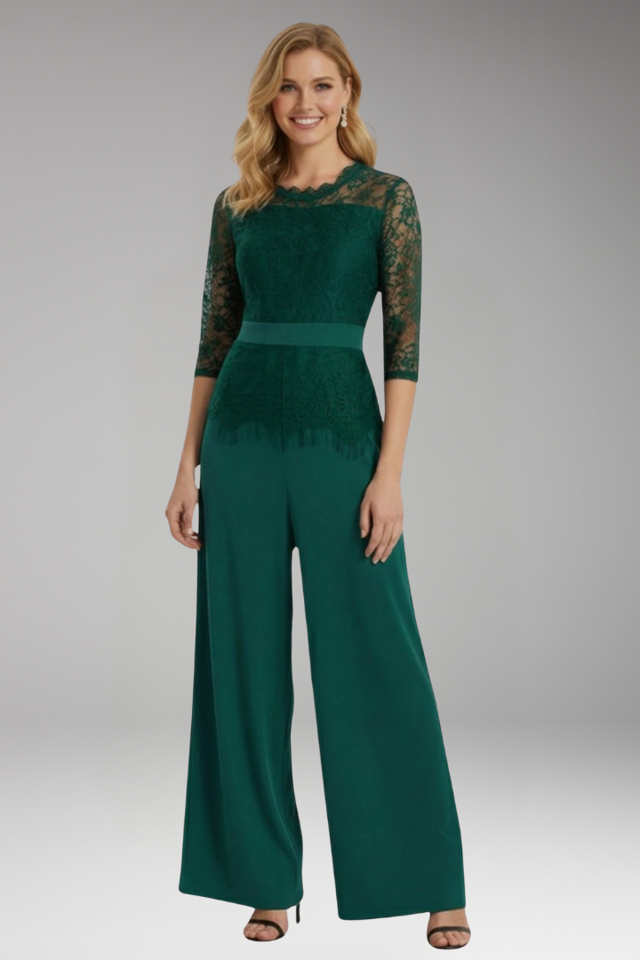 Women's Jumpsuit with Lace Sleeves and Wide Legs
