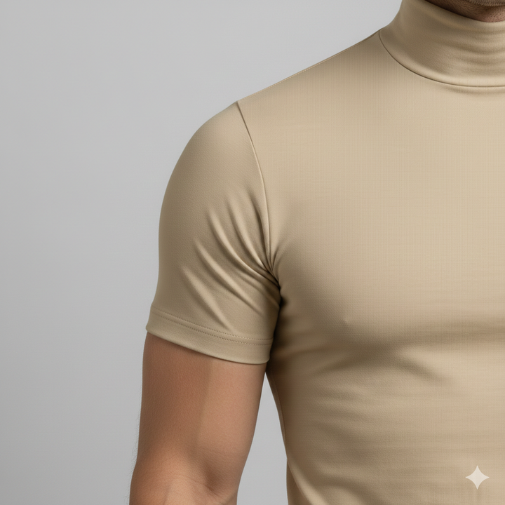 Men's Roll-Neck Top with Slim Fit and Short Sleeves