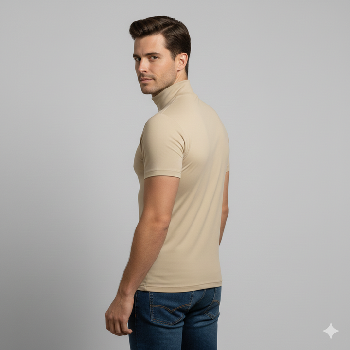 Men's Roll-Neck Top with Slim Fit and Short Sleeves