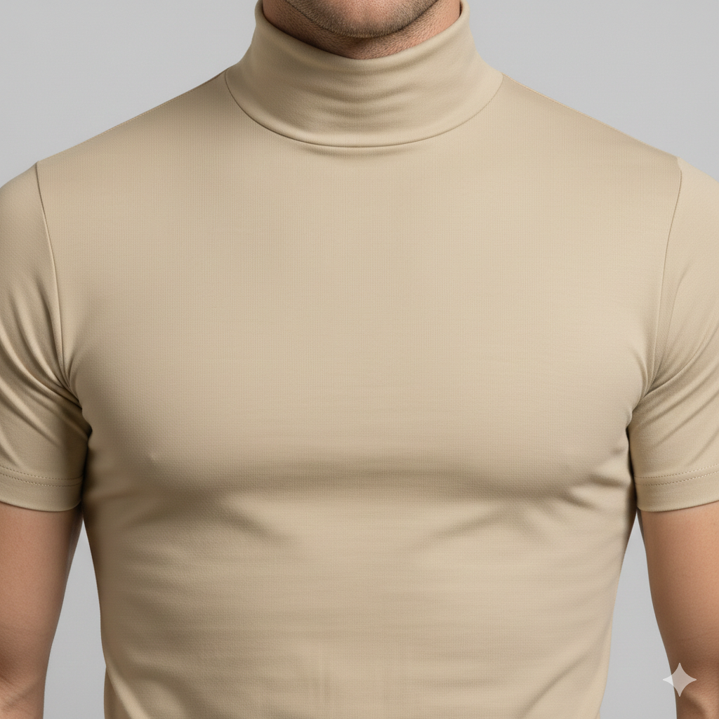 Men's Roll-Neck Top with Slim Fit and Short Sleeves