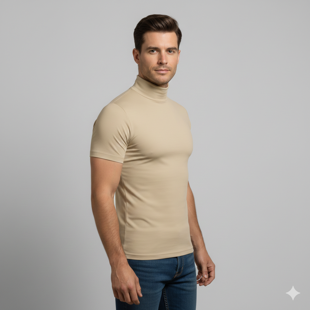 Men's Roll-Neck Top with Slim Fit and Short Sleeves