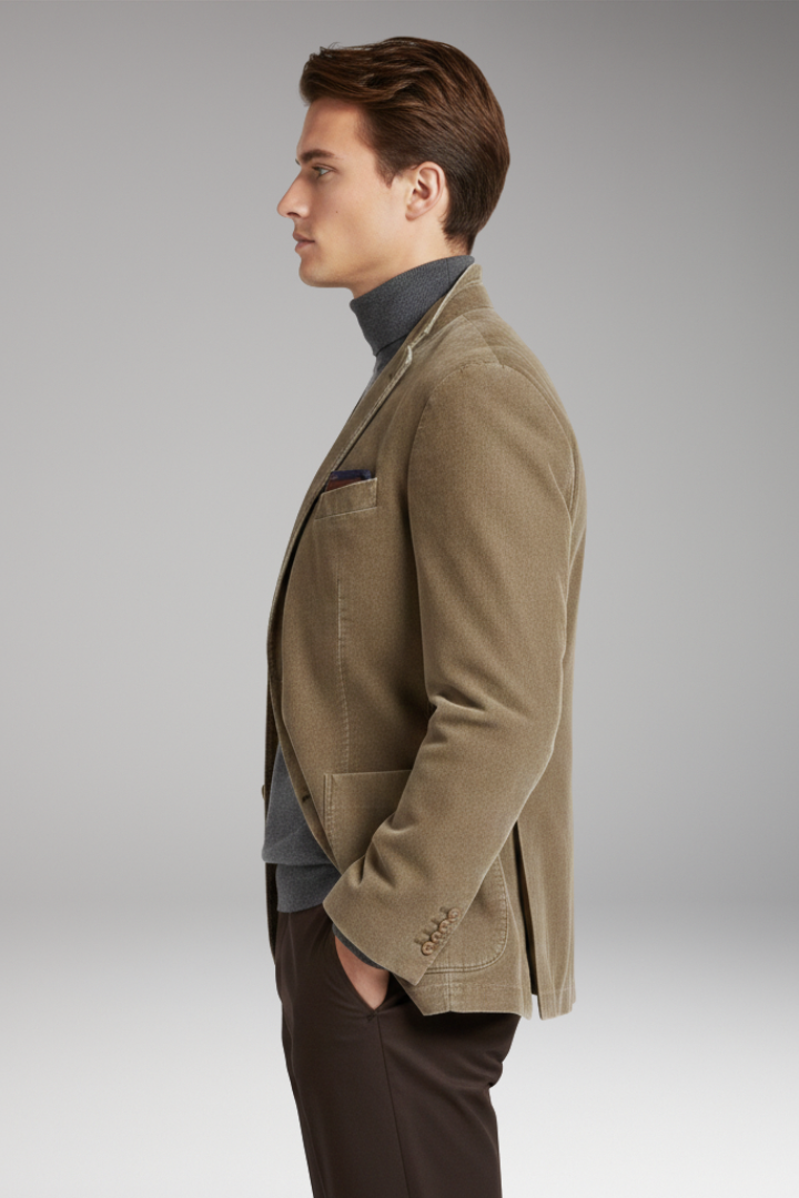 Men’s Blazer with Notched Lapel and Corduroy Surface
