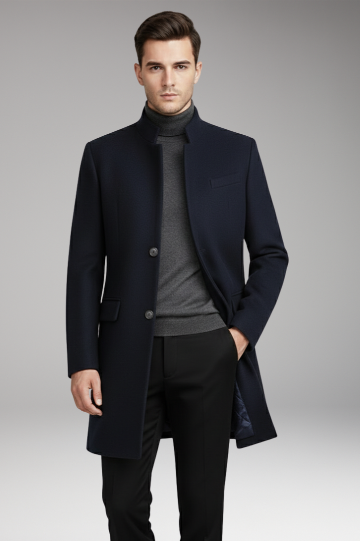 Men’s Coat with Stand-Up Collar and Quilted Lining