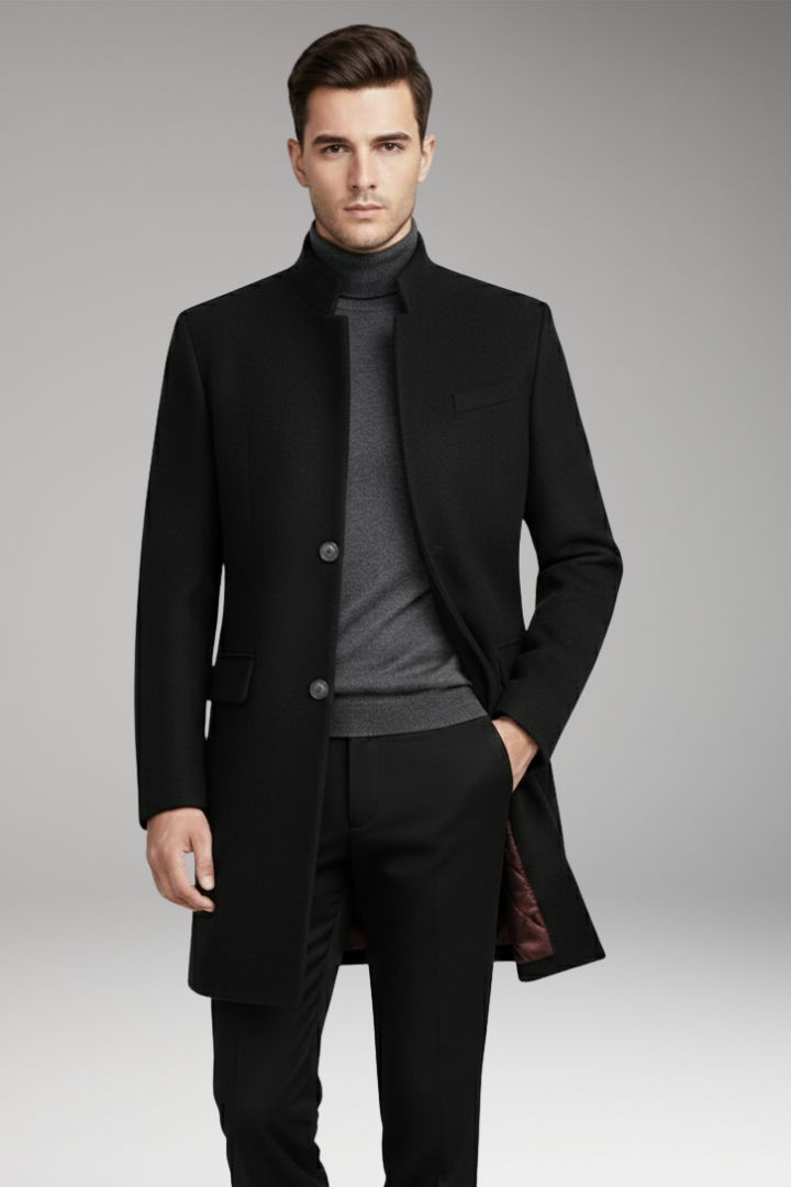 Men’s Coat with Stand-Up Collar and Quilted Lining