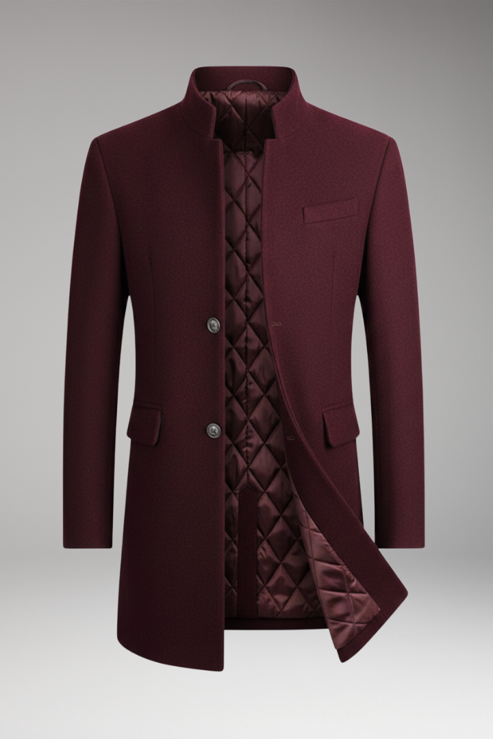 Men’s Coat with Stand-Up Collar and Quilted Lining
