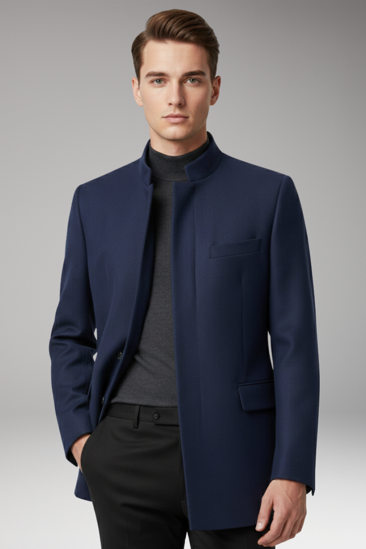 Men’s Jacket with Structured Collar and Straight Cut