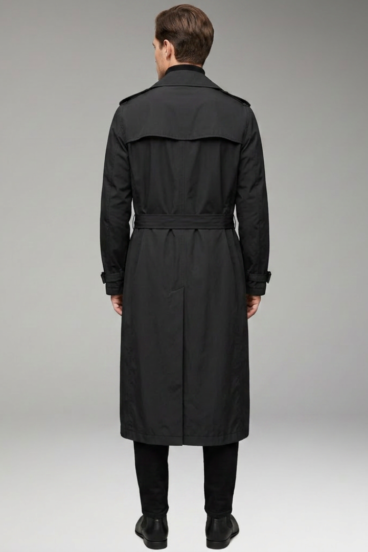 Men’s Long Trench Coat with Belt and Front Button Design