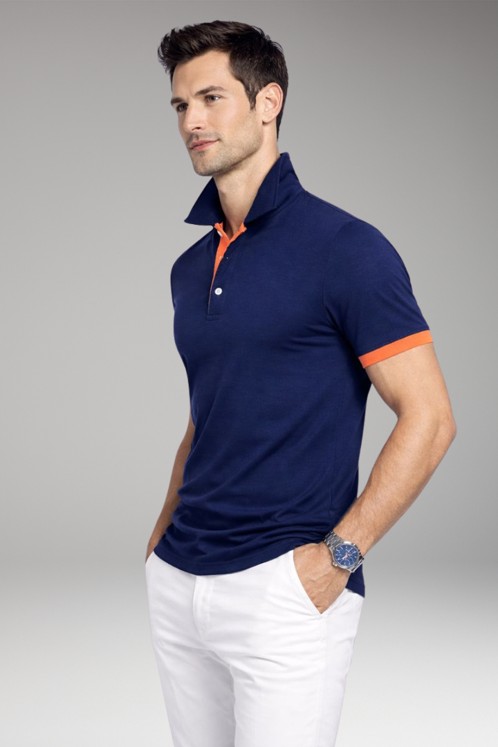 Men’s Polo Shirt with Contrasting Collar and Buttoned Placket