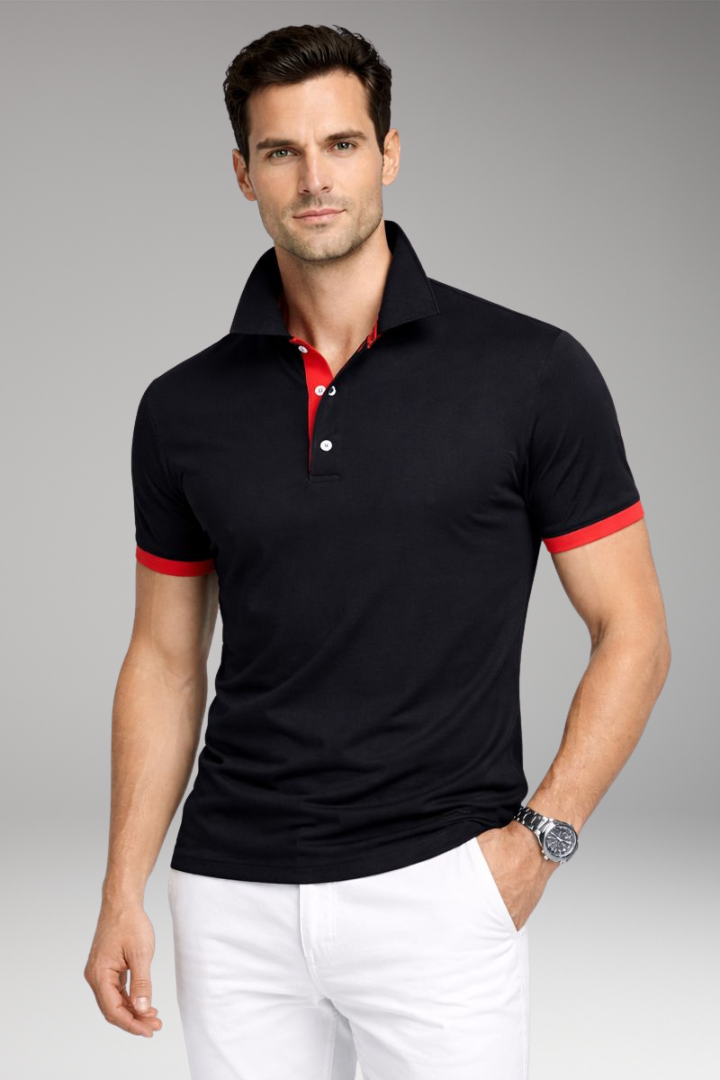 Men’s Polo Shirt with Contrasting Collar and Buttoned Placket