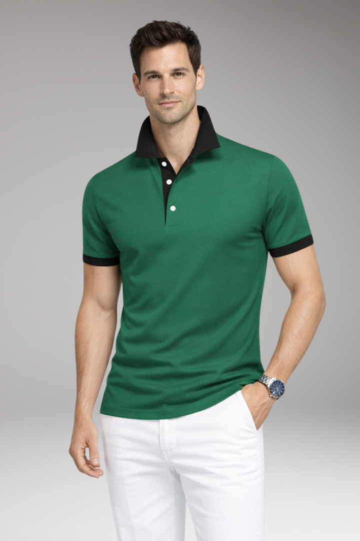 Men’s Polo Shirt with Contrasting Collar and Buttoned Placket
