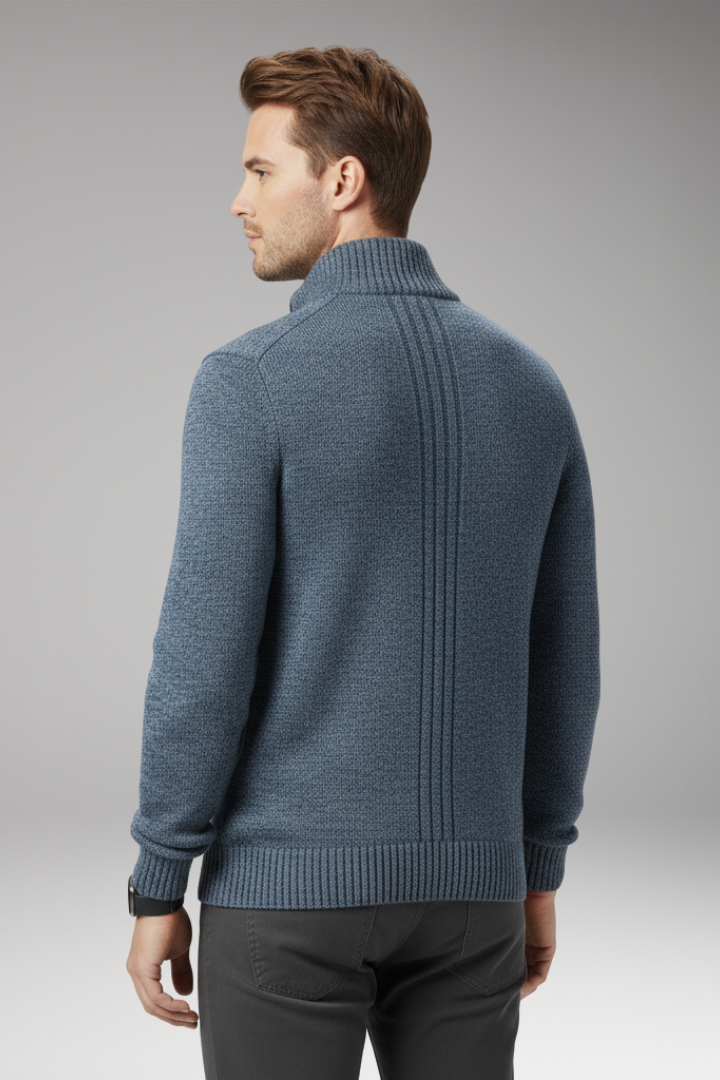 Men's Jumper with Stand-Up Collar and Zip Closure