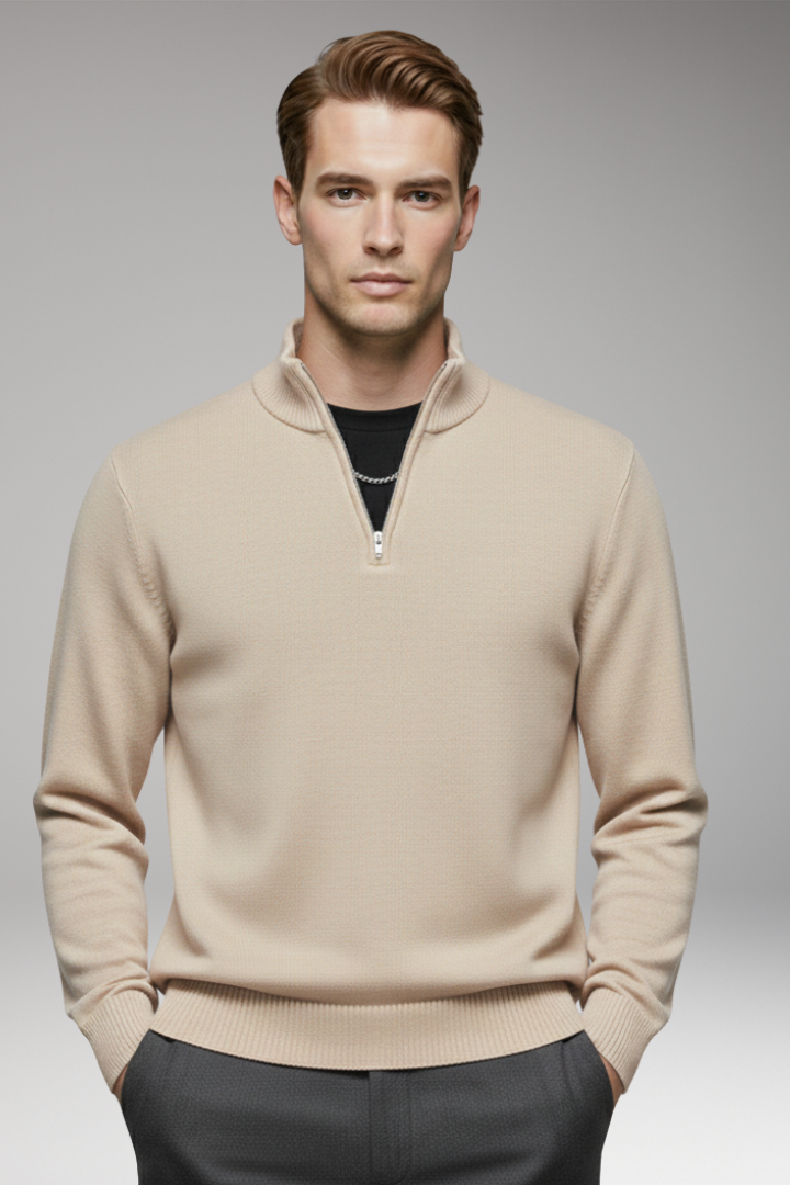 Men’s Sweatshirt with Half-Zip and Ribbed Cuffs