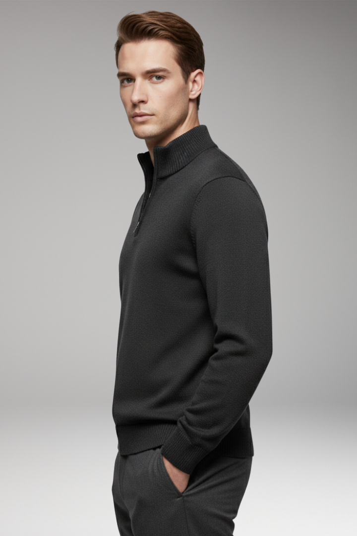 Men’s Sweatshirt with Half-Zip and Ribbed Cuffs