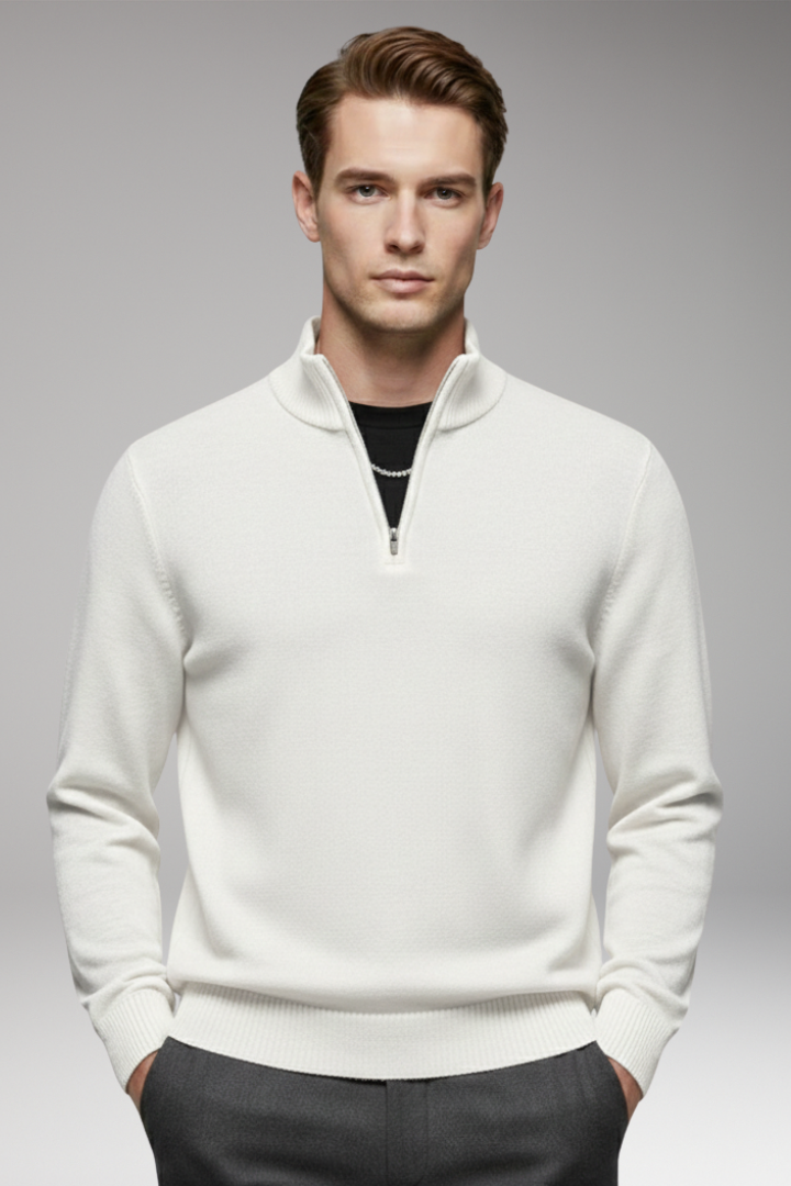 Men’s Sweatshirt with Half-Zip and Ribbed Cuffs