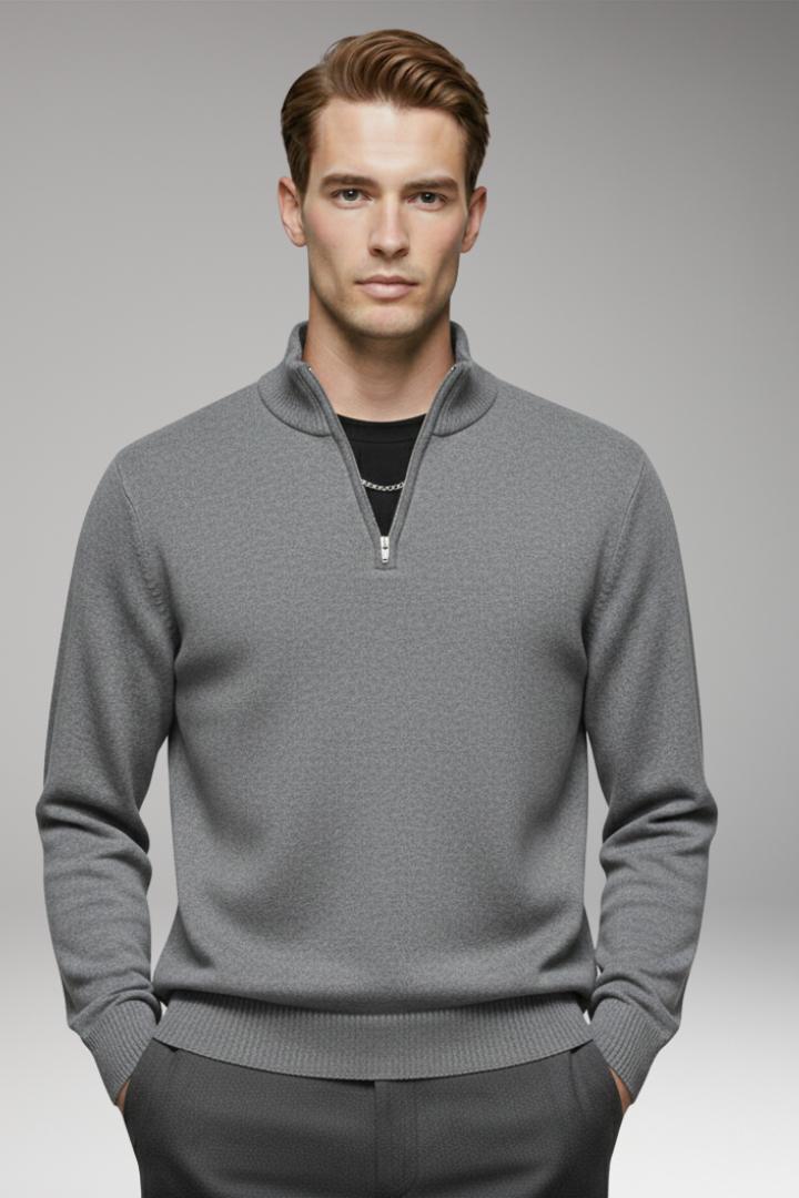 Men’s Sweatshirt with Half-Zip and Ribbed Cuffs