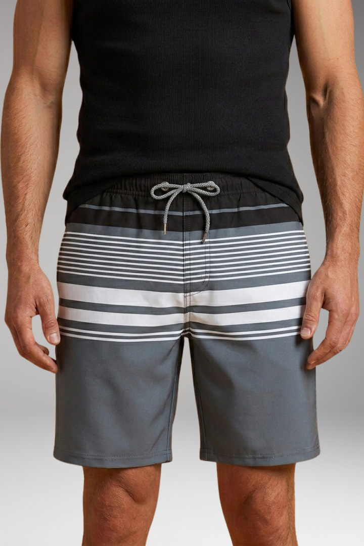Men’s Swim Shorts with Elastic Waistband and Striped Pattern