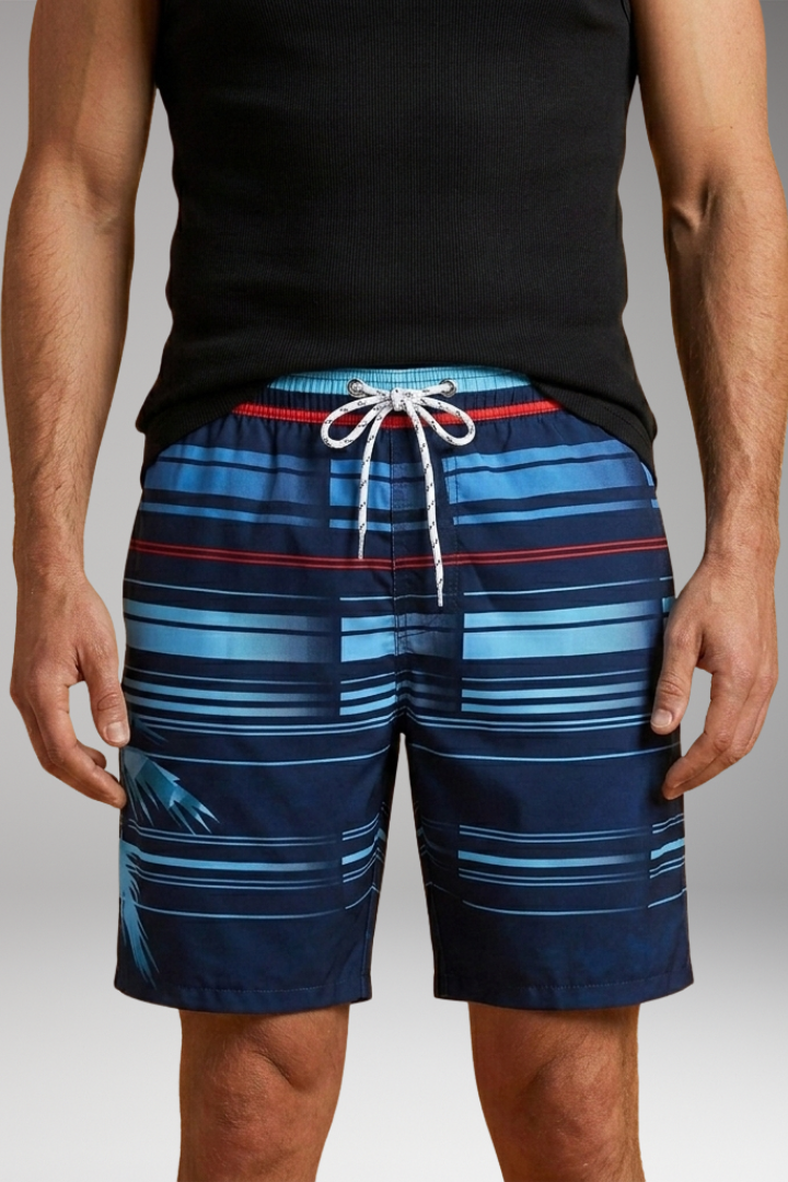 Men’s Swim Shorts with Elastic Waistband and Striped Pattern