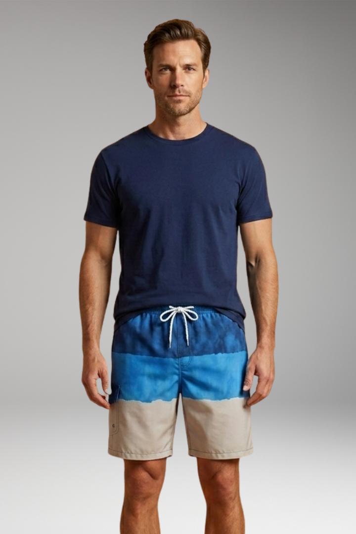 Men’s Swim Trunks with Striped Pattern and Elastic Waistband