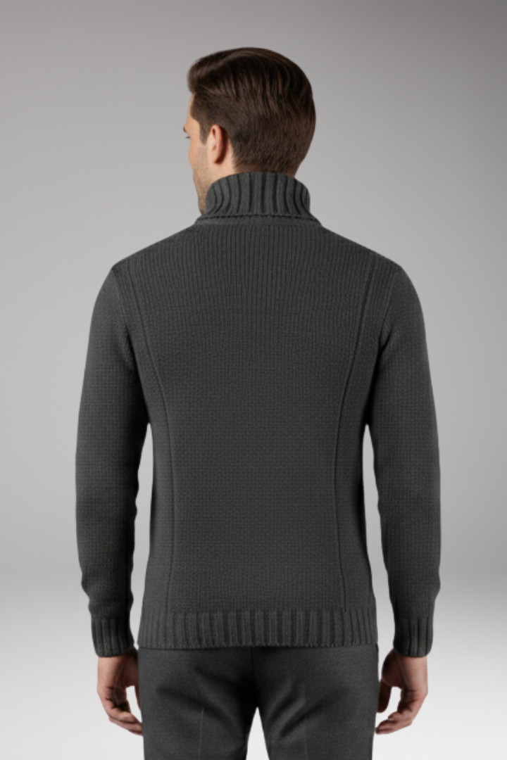 Men’s Turtleneck Jumper with Cable Pattern and Ribbed Edges
