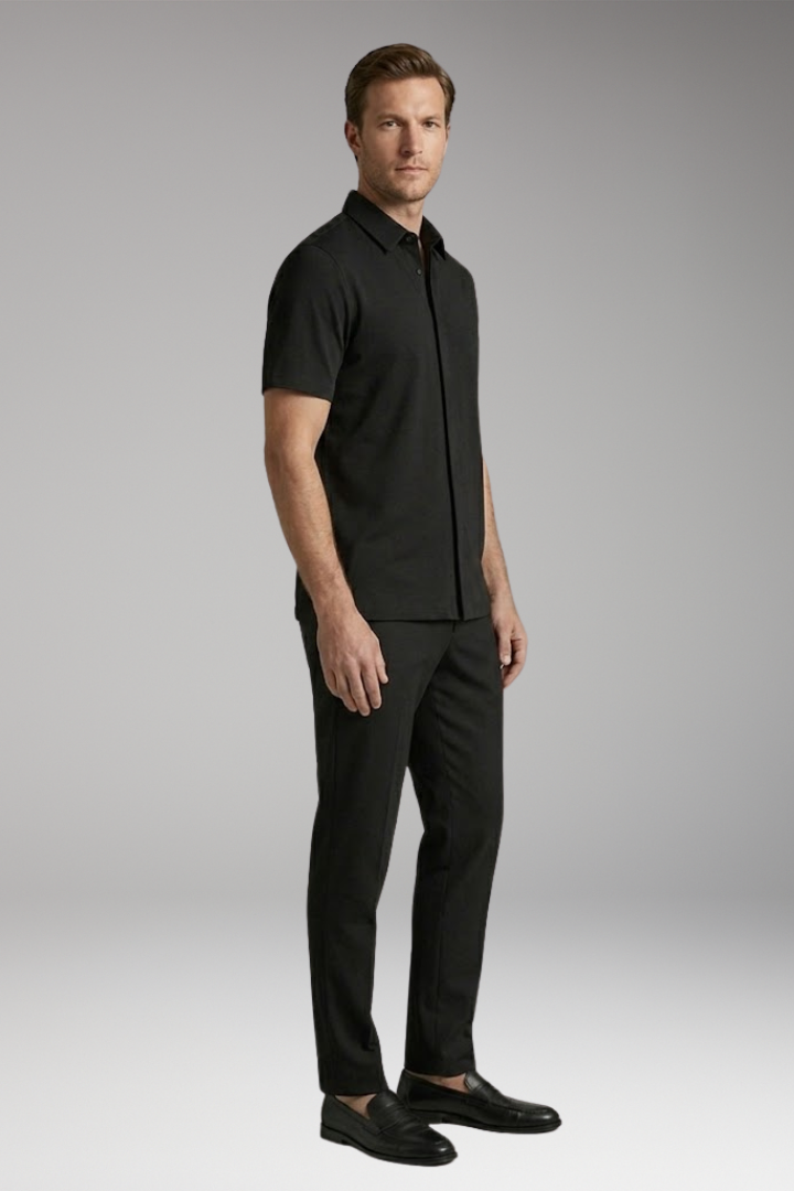 Men’s Two-Piece Set with Short-Sleeve Shirt and Slim-Fit Trousers