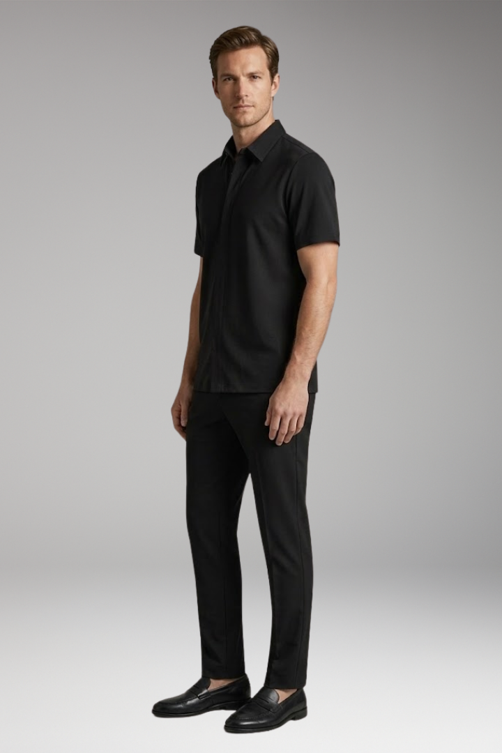 Men’s Two-Piece Set with Short-Sleeve Shirt and Slim-Fit Trousers