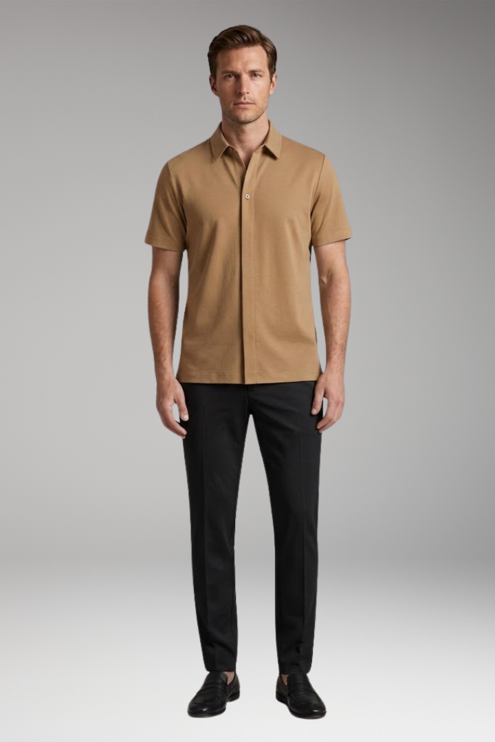 Men’s Two-Piece Set with Short-Sleeve Shirt and Slim-Fit Trousers