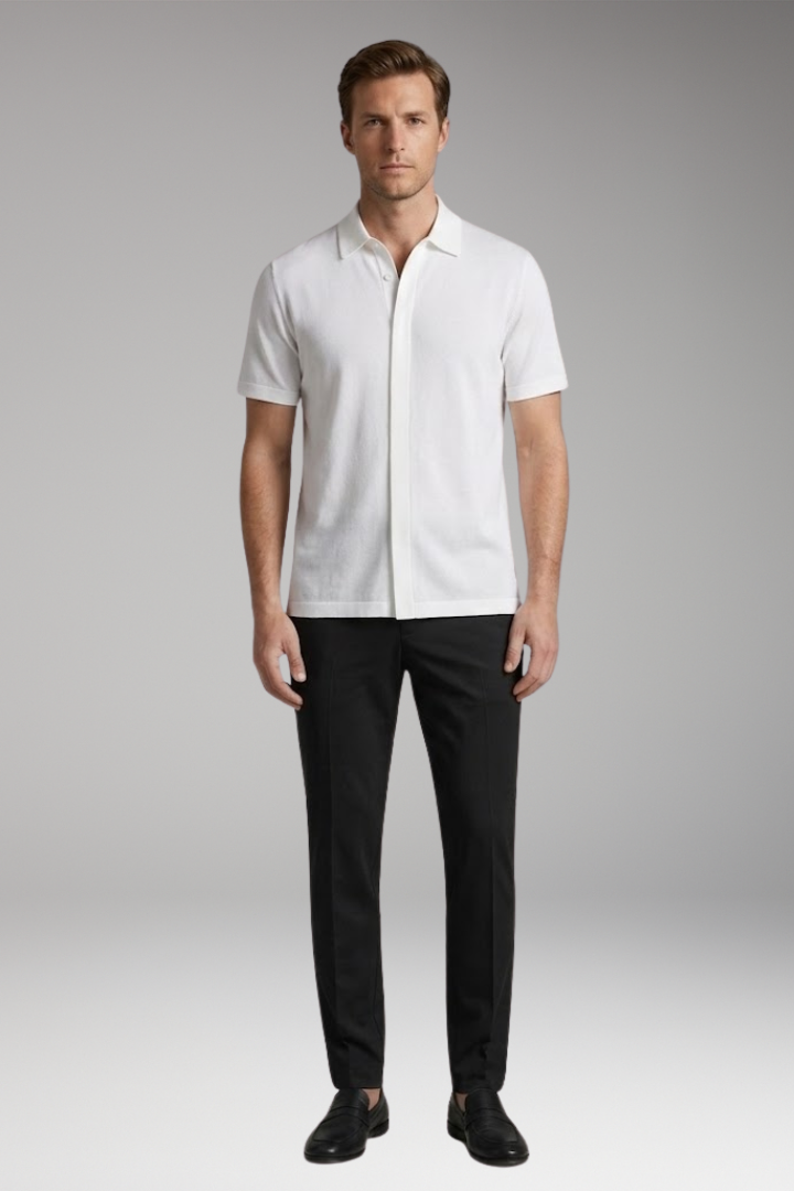 Men’s Two-Piece Set with Short-Sleeve Shirt and Slim-Fit Trousers