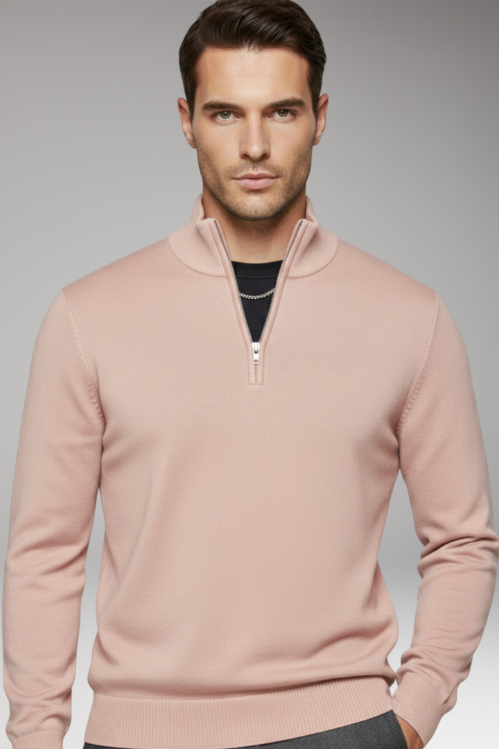 Men’s Zip-Neck Jumper with Ribbed Edges