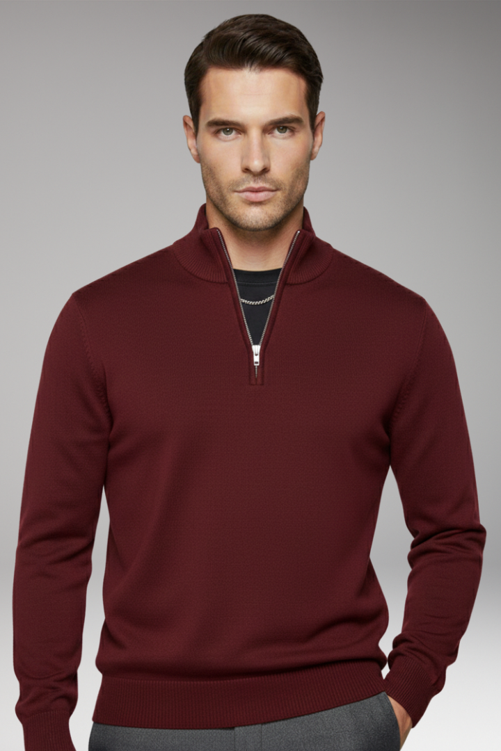 Men’s Zip-Neck Jumper with Ribbed Edges