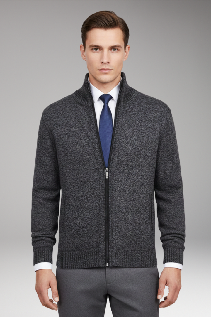 Men’s Cardigan Jumper with Stand Collar and Button Closure