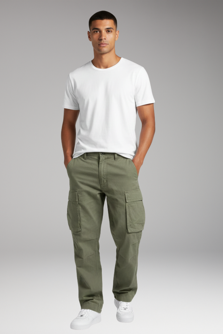 Men’s Cargo Trousers with Straight Fit and Multi-Pocket Design