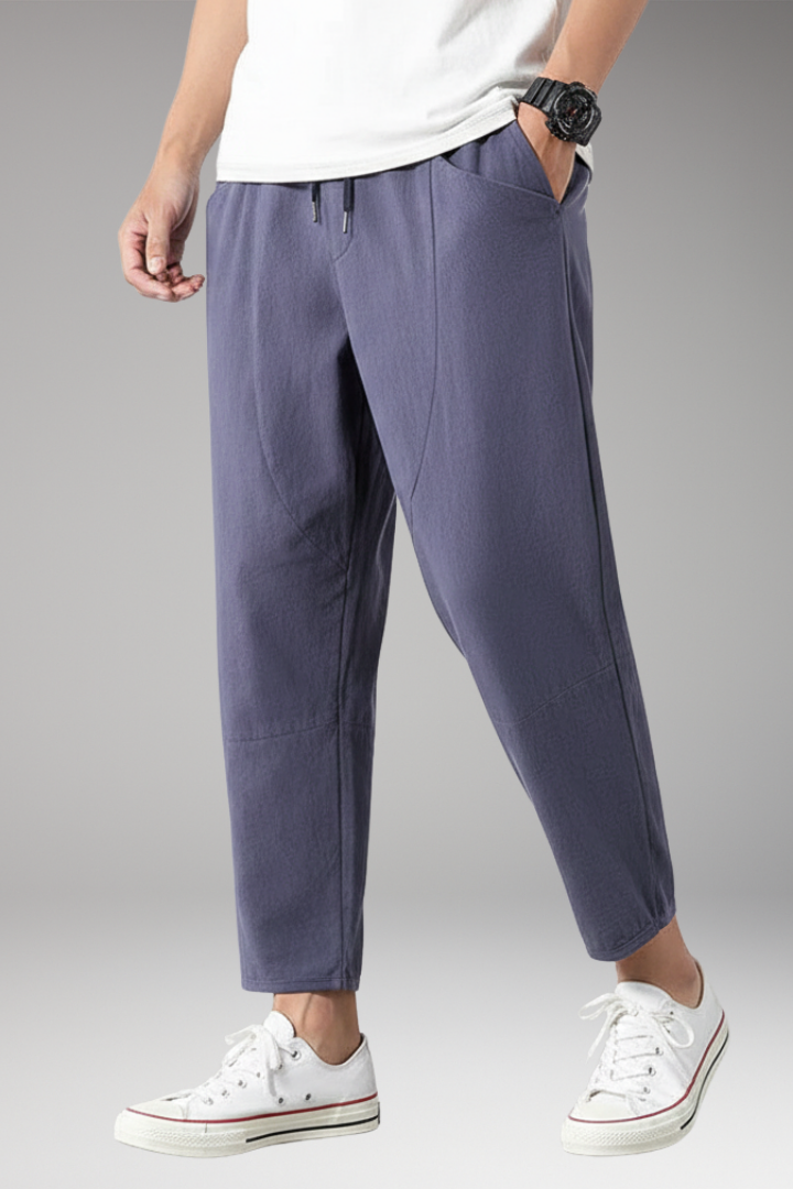 Men’s Cropped Trousers with Elastic Waist and Side Pockets