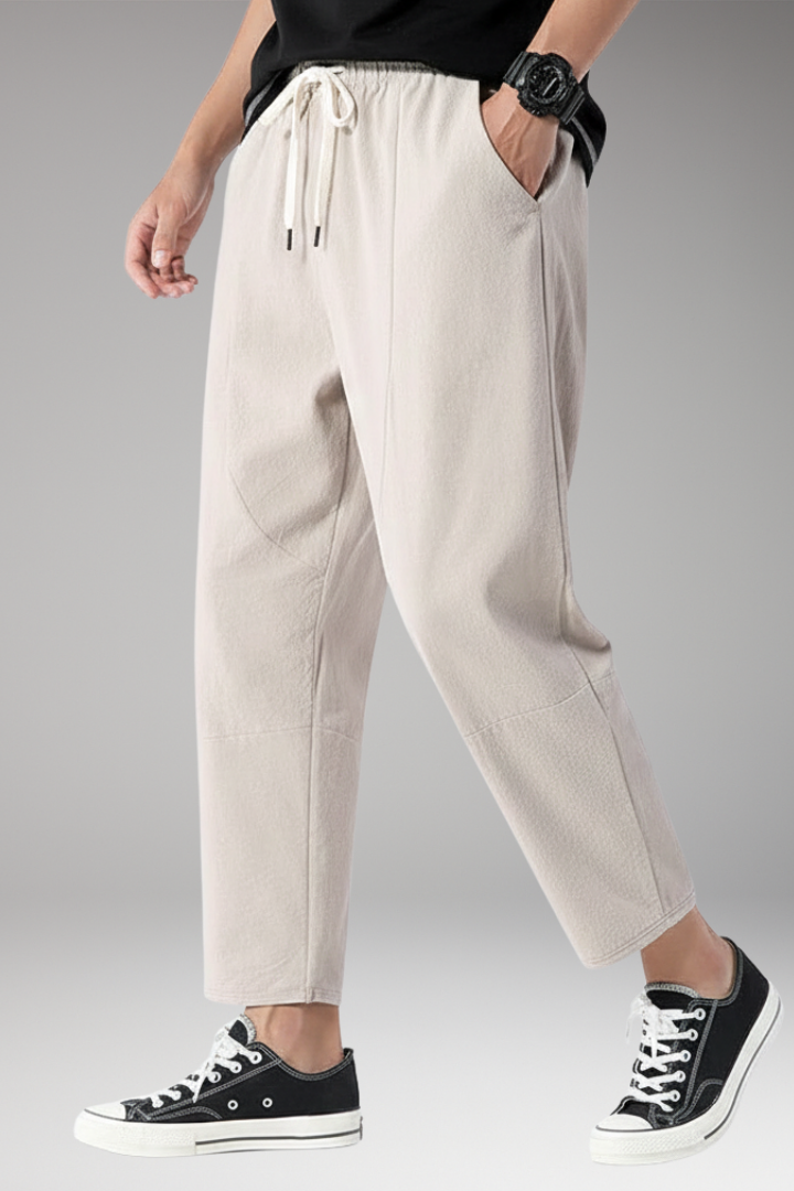Men’s Cropped Trousers with Elastic Waist and Side Pockets