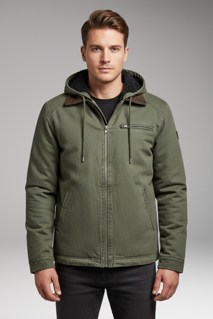 Men’s Hooded Jacket with Zip Front and Lined Interior