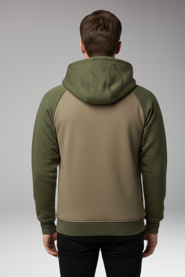 Men’s Hooded Sweatshirt Jacket with Raglan Sleeves and Zip Front