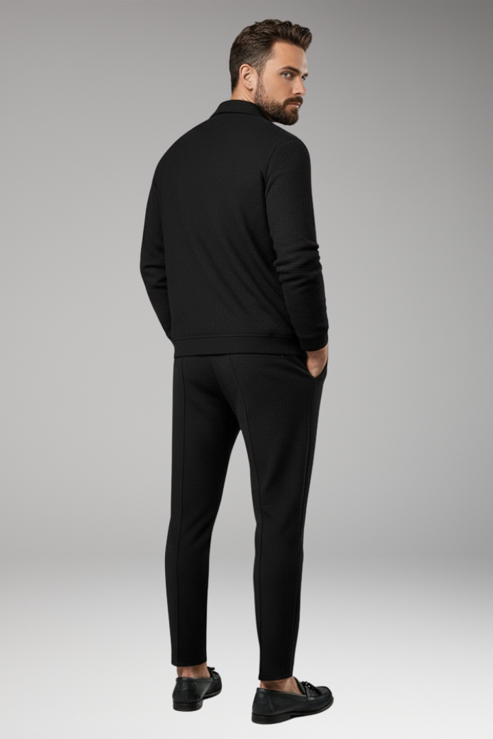 Men’s Jacket and Trousers Set with Lapel Collar and Waffle Surface