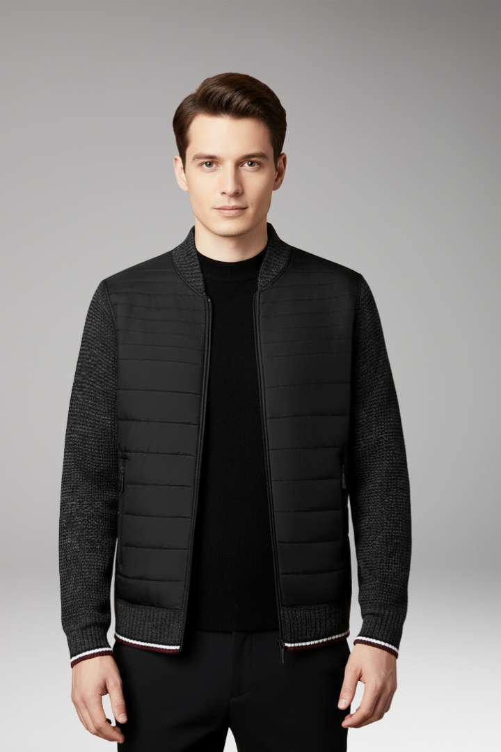Men's Jacket with Quilted Body and Contrast Sleeves