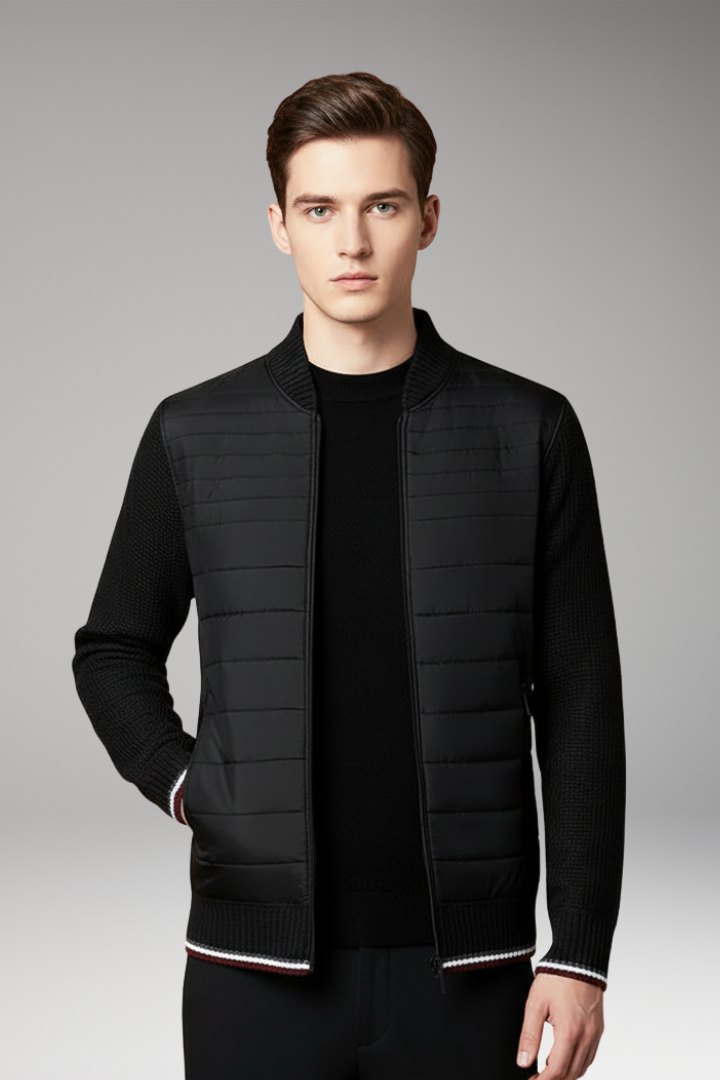 Men's Jacket with Quilted Body and Contrast Sleeves