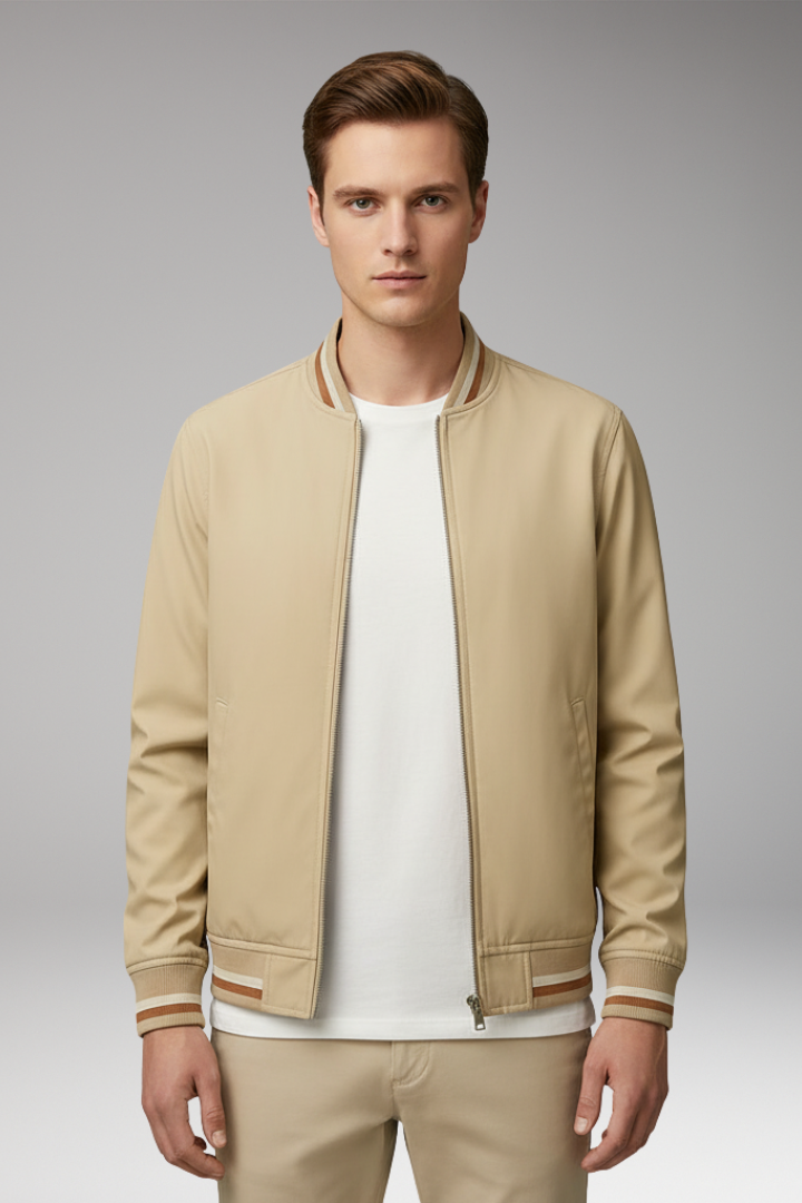 Men’s Jacket with Zip Front and Ribbed Edges