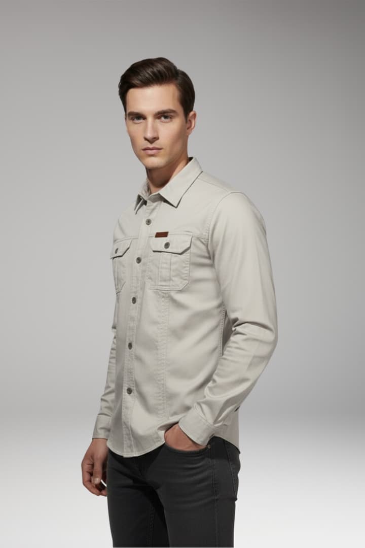 Men’s Long-Sleeve Cargo Shirt with Chest Pockets