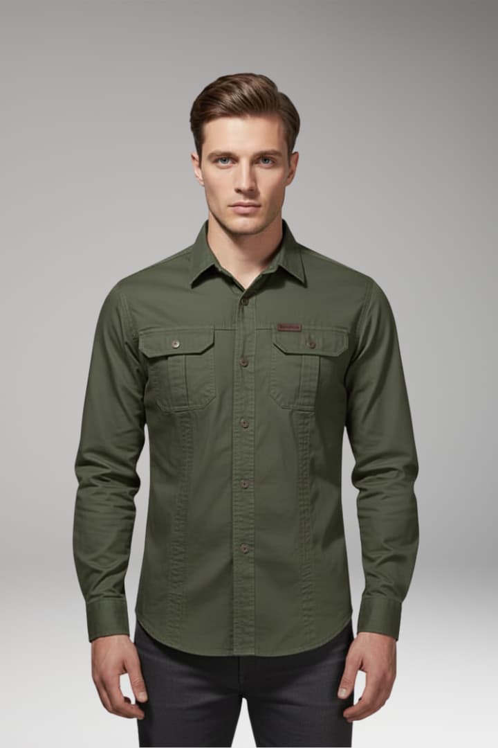 Men’s Long-Sleeve Cargo Shirt with Chest Pockets