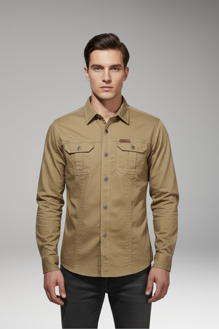 Men’s Long-Sleeve Cargo Shirt with Chest Pockets