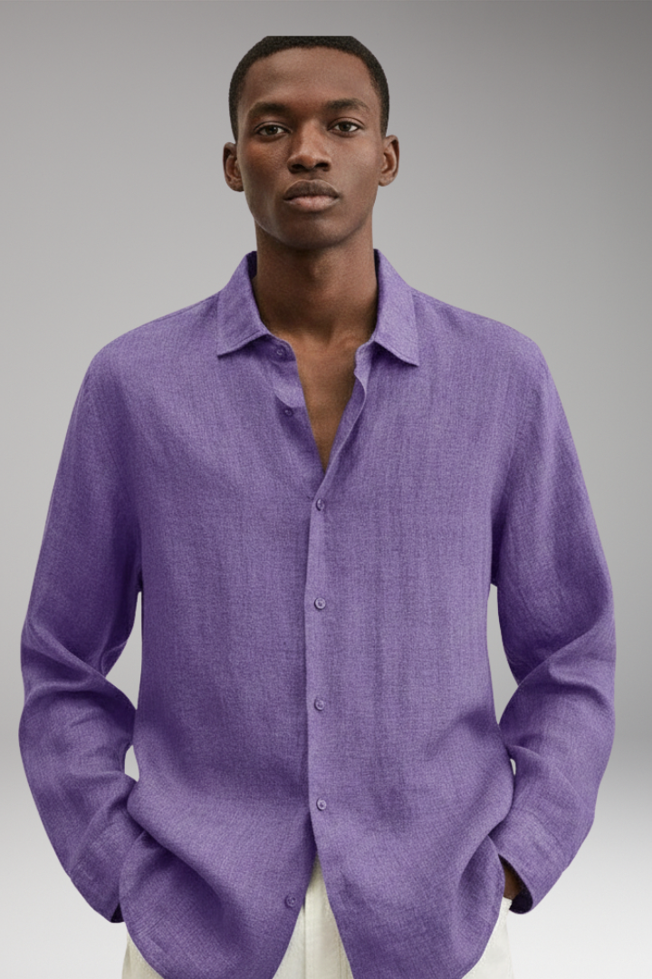 Men’s Long Sleeve Shirt with Lapel Collar and Button Closure